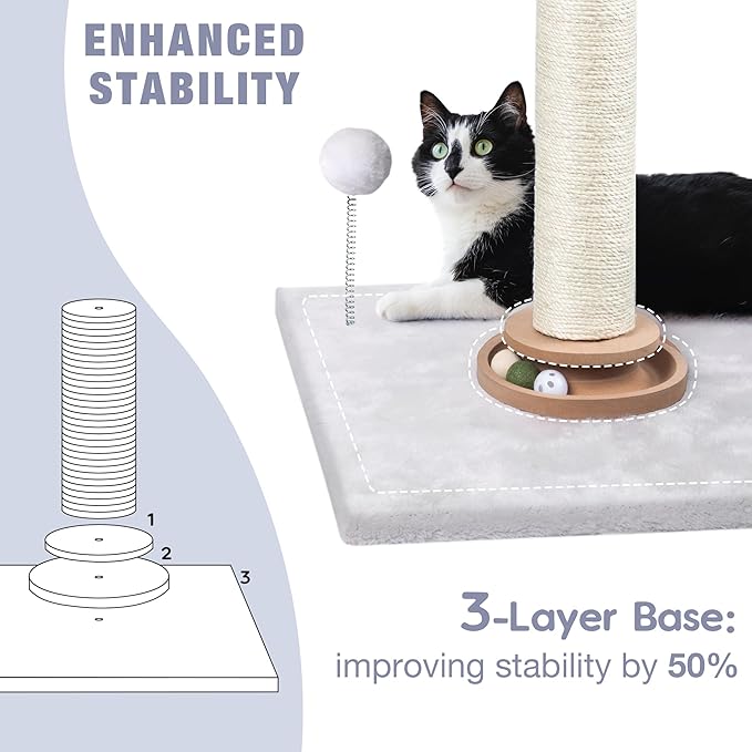 Fantasreen 31" Cat Scratching Post Kitten Toys for Indoor Cats, Interactive Cat Scratcher with Catnip Balls, Sisal Scratch Rope for Large Cats, White