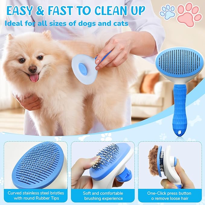 Dog Grooming Kit for Shedding – 8-Piece Pet Grooming Supplies with Deshedding Brush, Bath Gloves, Towels & Silicone Toothbrush | Ideal for Dogs, Cats, Small and Large Pets (Blue)