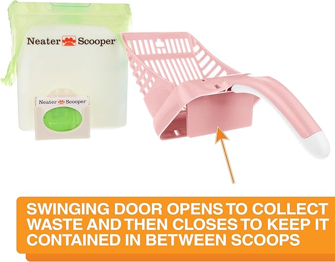 Neater Pet Brands Neater Scooper Standard Cat Litter Scoop, 60 Refill Bags – Mess-Free Cat Litter Scooper with Bag, Spill-Proof Kitty Box Sifter, Bin Doubles as Scoop Holder, For Single-Cat Households