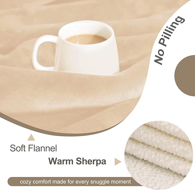 gogobunny Waterproof Pet Blanket for Small Dogs and Cats, Reversible Sherpa Fleece Soft Plush Throw for Couch Protection, Washable Furniture Protector (Beige, 30x40 inches)