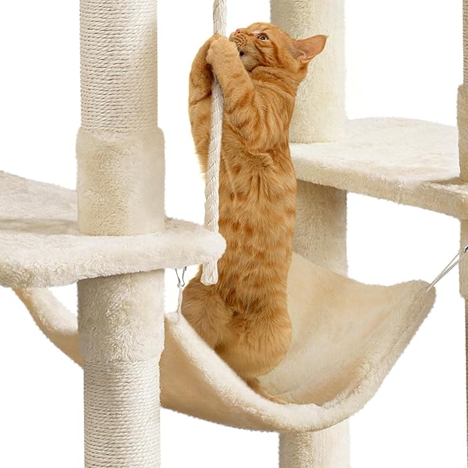 Yaheetech Cat Tree, 63 Inches Multi-Level Indoor Cat Play Structure with Scratching Posts, Hammock, and Dangling Ball