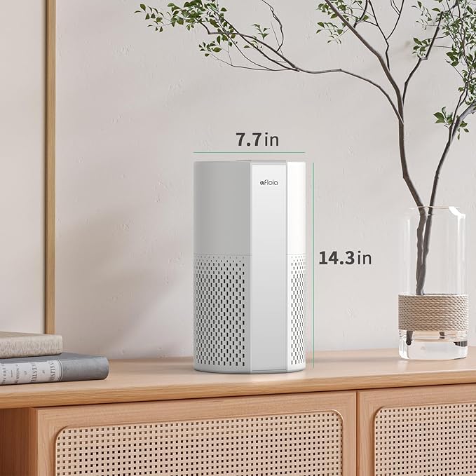 Afloia Air Purifier for Home, 4-in-1 Washable Filter for Allergies, Covers Up to 1076 ft², Quiet Operation, Auto Shut-Off & Night Light, Removes Pet Dander, Pollen, Dust, Mold, and Smoke, White,Pluto