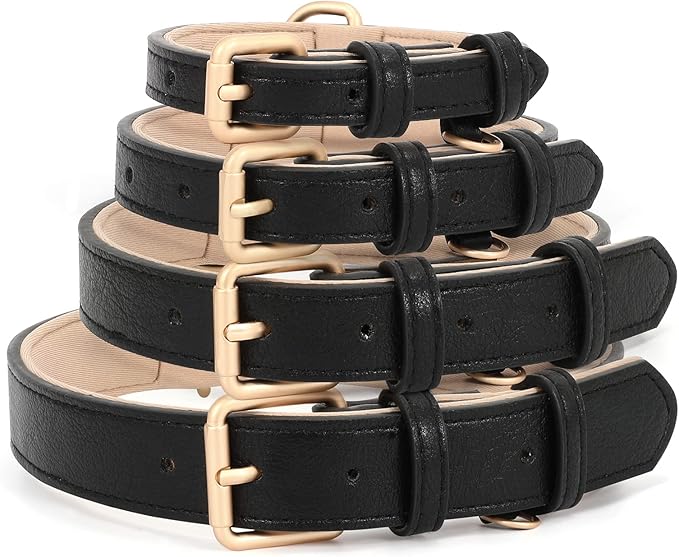 WHIPPY Leather Dog Collar for Small Medium Large Dog Adjustable Soft Breathable Leather Padded Puppy Collar with Alloy Buckle Heavy Duty Waterproof Classic Dog Pet Collar,Black,S