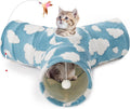 Tempcore Cat Tunnels for Indoor Cats, Cat Tube Toys 3 Way Collapsible, Pet Play Tunnel with Peek Hole Toy Ball for Kitty, Kitten, Rabbit, Blue Cloud