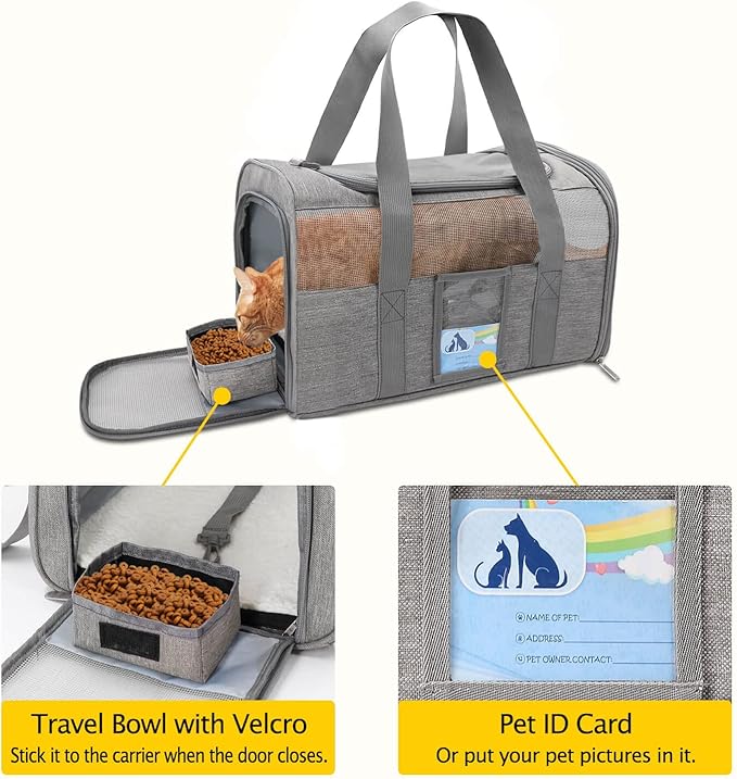 Refrze Cat Carrier,Dog Carriers for Small Dogs Medium Cats Pet Carrier up to 15 Lbs, TSA Airline Approved Cat Carrier Soft, Cat Dog Crate Travel Bag,Grey