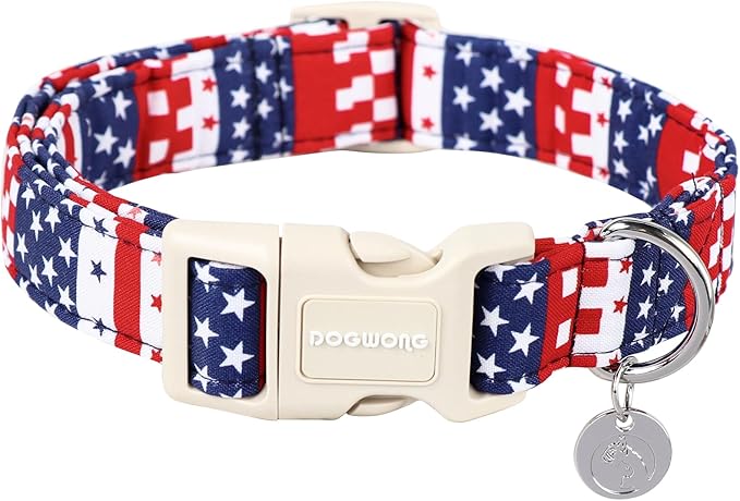 DOGWONG Cotton Dog Collar, Patriotic Dog Collar Durable Soft Natural Fabric Pet Dog Collars Cute Patriotic Puppy Necklace for Small Medium Large Dog