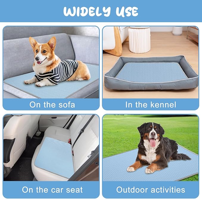Summer Dog Cooling Mat Washable Ice Silk Self Cool Pad for Small Medium Large Dogs and Cats, Pet Sleeping Pad for Crate, Bed, Indoor & Outdoor Floor, Car Seats