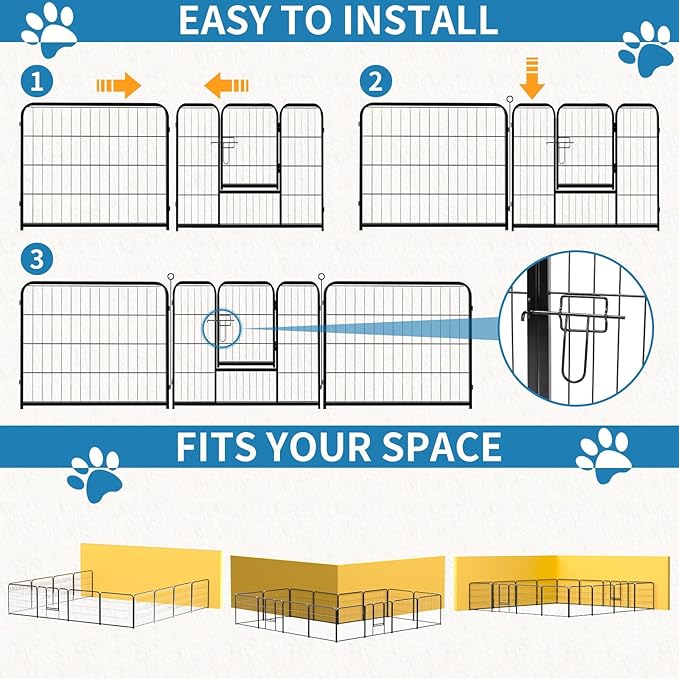NEWBULIG Dog Playpen 16 Panels 24" Height Foldable Heavy Duty Metal Dog Exercise Playpen Puppy Fence for Indoor Outdoor Yard