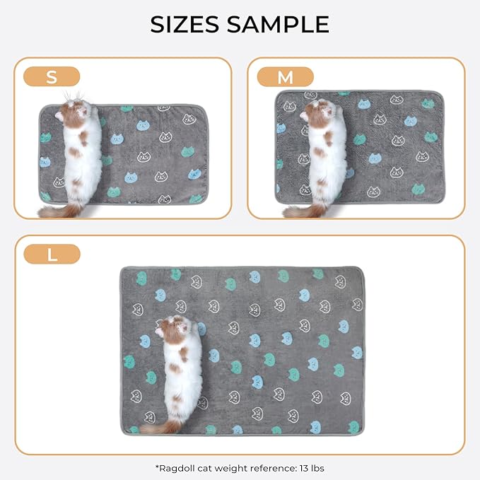 1 Pack 3 Blankets Super Soft Fluffy Premium Cute Cat Pattern Pet Blanket Flannel Throw for Dog Puppy Kitten Blue/Cyan/Grey Medium(30x20 inch)