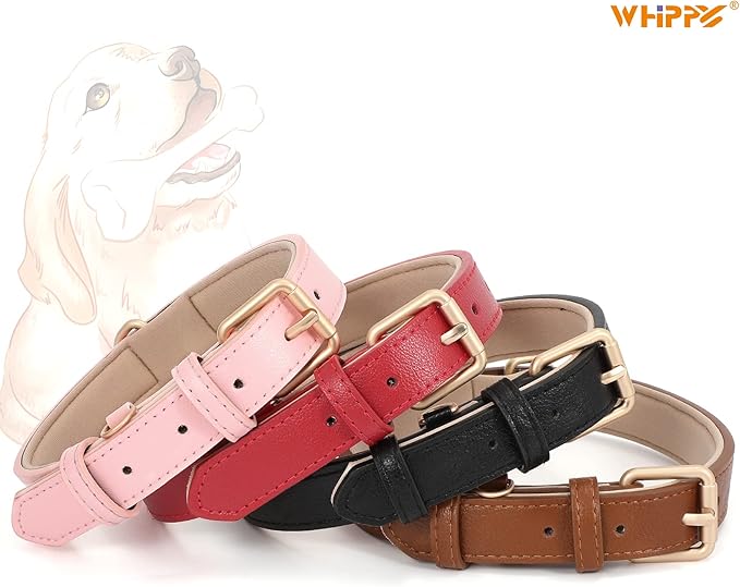 WHIPPY Airtag Leather Dog Collar GPS Tracker Air Tag Puppy Collar Adjustable Soft Leather Padded Dog Collar with Airtag Holder Case for Small Medium Large Dog Pet Backpack,Pink,S