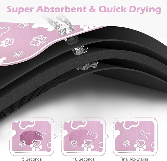 Dog Cat Mat for Food and Water,Rapid Absorbent Pet Feeding Mat, Bone Shaped Dog Placemat Bowl Mat with Rubber Backing,No Stains Pet Food Mats Indoor, Pet Accessories Supplies,Pink 17"×29"