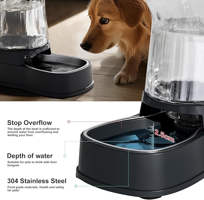 Gardner Pet Automatic Dog Water Dispenser Gravity Stainless Steel Water Waterer Feeder, 100% BPA-Free Large Capacity Water Feeding Bowls for Medium & Large-Sized Dogs,Cats, Other Pets -(2.1 Gallons)
