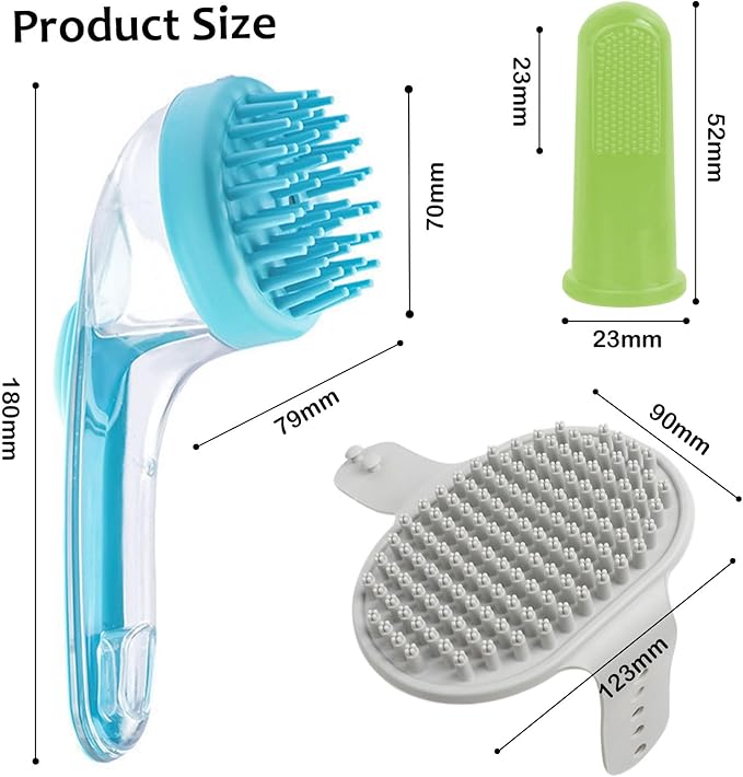 (6 Pcs) ELEGX Pet Grooming Bath Massage Brush with Soap and Shampoo Dispenser Soft Silicone Bristle for Long Short Haired Dogs Cats Shower (Light blue)