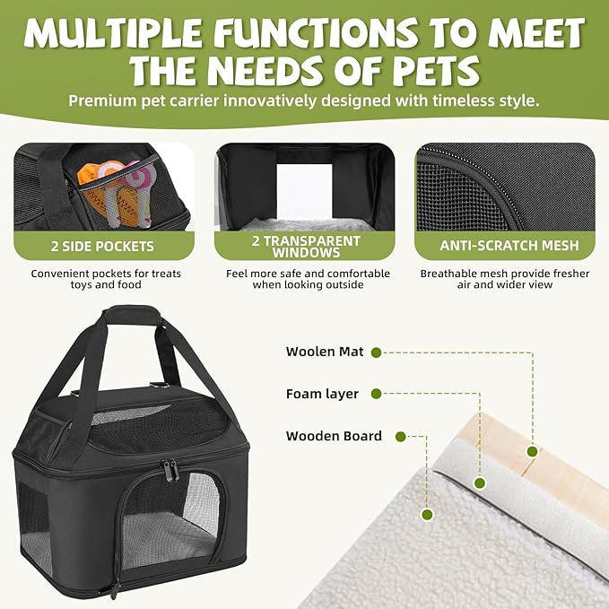 Premium Cat Carrier for Pets Up to 20 Lbs, Cat Travel Bag Soft-Sided Backpack Pet Carriers with Padded Shoulder Strap, Dog Carrier for Small Dogs Puppy Carry Airline Approved, Black