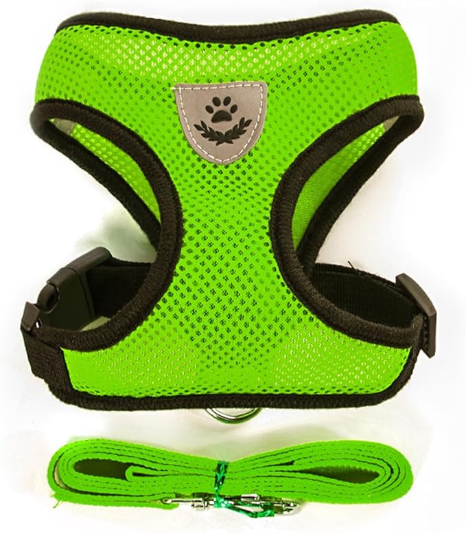 shudyear Summer cat Chest Harness and Leash, Anti-Escape Adjustable Soft mesh cat Leash and Chest Harness Set for All Types of Cats cat Vests (Size M,Green)