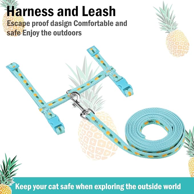 PUPTECK Adjustable Cat Harness and Leash Set Escape Proof Kitten Strap Collar for Walking Travel, Pineapple