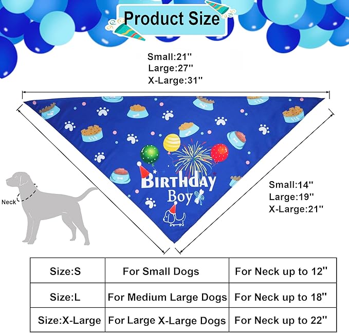 ADOGGYGO Dog Bandana Hat Set for Birthday Party Supply, Boy Girl Pet Birthday Scarf for Extra Large Dog (X-Large, Blue)