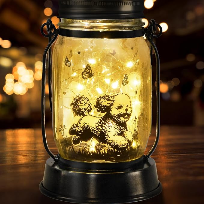 kyoryuger Bichon Dog Gifts for Women/Men Bichon Frise Solar Lanterns Birthday Dog Lovers Lantern Pet Loss Dog Memorial Lights Solar Garden Decoration for Yard, Patio,Backyard,Porch Torches Light