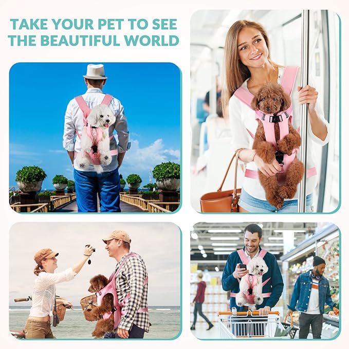 Lukovee Dog Backpack Carrier, Legs Out Easy-fit Dog Front Carrier for Small Medium Dogs, Adjustable Hands Free Dog Chest Carrier for Hiking Cycling (PI,L)