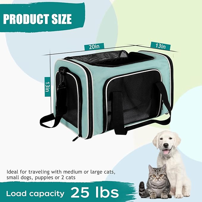 Top tasta Dog Cat Carrier Pet Carriers for Small Medium Large Cats Dogs Carrier Soft Sided Small Puppy Dog Carrier Portable Foldable Airline Approved Dog Cat Travel Carrier Green Large