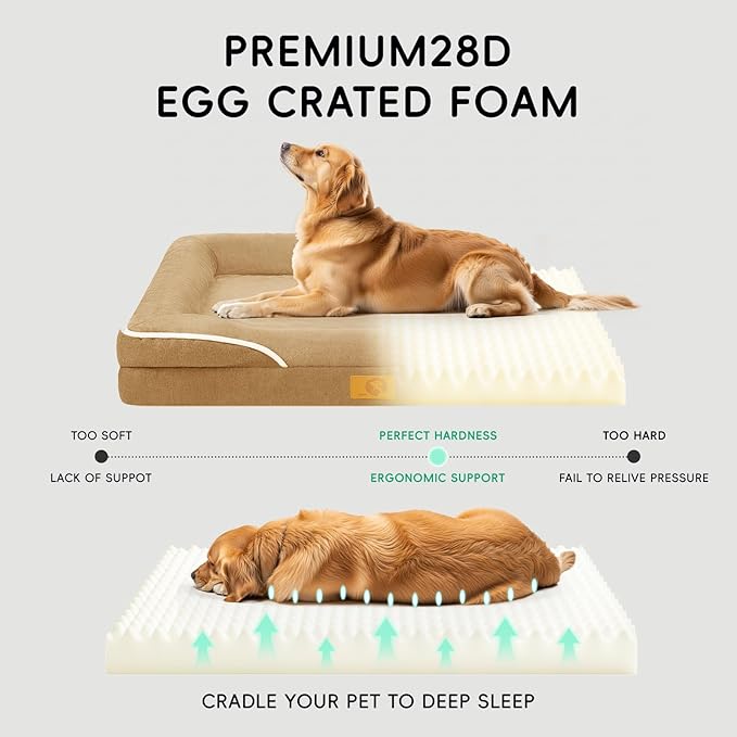 Homemate Dog Bed Large Sized Dog: 42x30 inch Orthopedic Large Dogs Bed XL Outdoor Pet Cat Bed Sofa Supplies with Toy Dogs Crate Pad Couch with Removable Washable Cover & Non-Slip Botton Brown