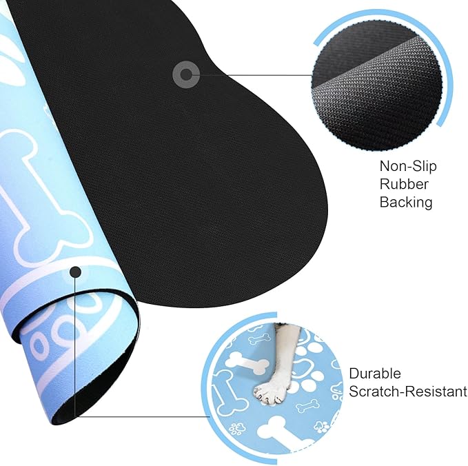 Dog Cat Mat for Food and Water,Rapid Absorbent Pet Feeding Mat, Bone Shaped Dog Placemat Bowl Mat with Rubber Backing,No Stains Pet Food Mats Indoor, Pet Accessories Supplies,Blue 12"×18"