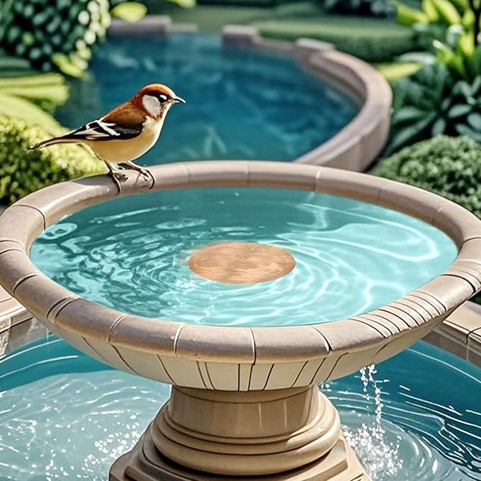 Bird Bath Copper Disk – 99.99% Pure Copper Water Cleaner, 1 mm Thick with Stable Triple-Point Support, Safe Natural Solution for Outdoor Birdbaths Bowls, for All-Season Use,Bird,2pcs