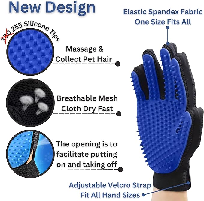 (Right Hand) Pet Hair Remover Glove – Blue, Reusable Grooming Glove for Dogs, Cats & Horses, Gentle Deshedding, Bathing & Massaging, Anti-Shedding Tool for Pet Hair Removal (Right Hand only)