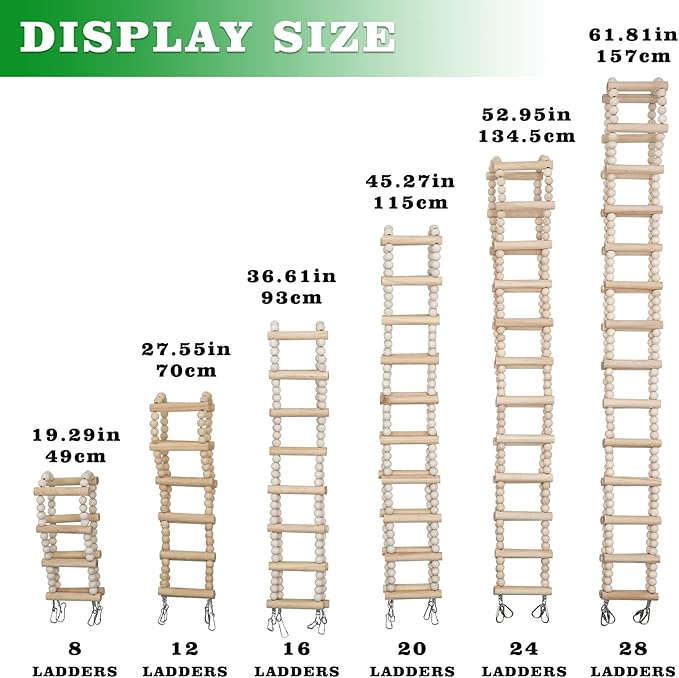 Bird Ladder Bridge, Wooden Pet Hamster Climbing & Swing Toys, Cage Accessories for Birds Rats Parrots Hamster Squirrel Sugar Gliders Parakeets Cockatiels - 28 Steps - 61.8 x 3.14 Inch