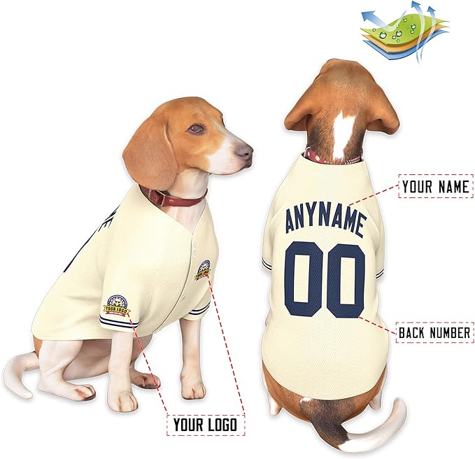 Custom Dog Baseball Jersey with Name Number Logo for Small Pet Dogs-Personalized Dog Shirts