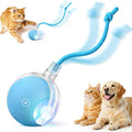 Interactive Electric Automatic Rolling Moving USB Rechargeable Self Activated Play Stimulation Toy Smart Chase Teaser Ball with Speedy Tail Rope for Bored Adult Indoor Cats and Dogs, Blue