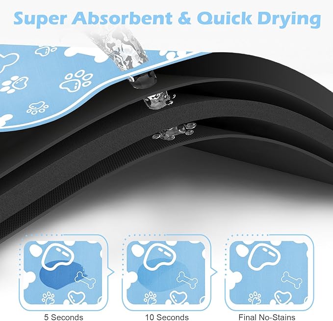 Dog Cat Mat for Food and Water,Rapid Absorbent Pet Feeding Mat, Bone Shaped Dog Placemat Bowl Mat with Rubber Backing,No Stains Pet Food Mats Indoor, Pet Accessories Supplies,Blue 12"×18"