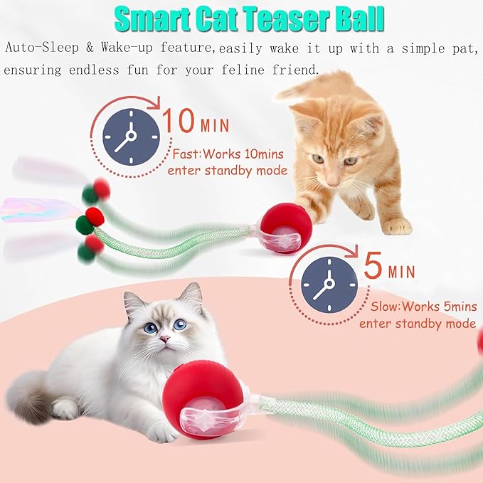 Speed 2.0 Tail Interactive Cat Toys for Indoor Cats, Chirping & Motion Activate Cat Toy, Smart Kitten Rolling Ball Moving Ball Toys, Rechargeable Dog Cat Bal l for Enrichment Exercise (Yellow)