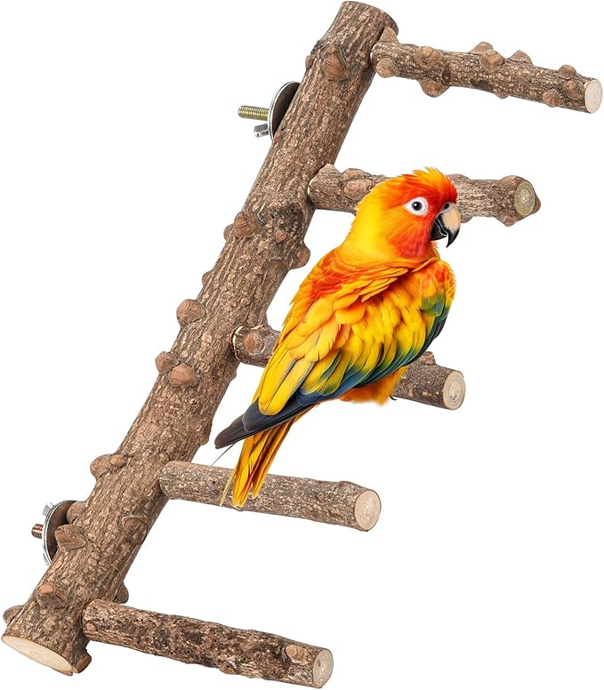 Mogoko Bird Ladder Perch for Cage, Natural Wood Bird Parrot Perch Stand Parrot Perch Bridge Climbing Chewing Toys for Small Medium Animal