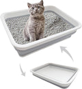 Collapsible Small Cat Litter Box, 14.6 x 10.6 x 4.8 inch Open Waterproof Low Entry Kitten Potty Pan Semi-Enclosed Pet Toilet for Sick Frail Kitty Grey