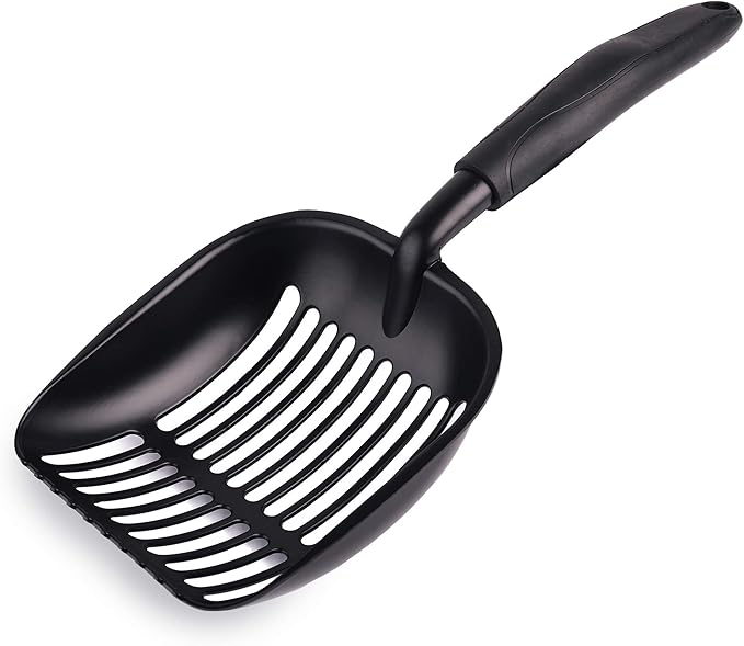 Pets First Cat Litter Scooper - Ergonomic & Easy Grip Design Deep Cleaning with A Non-Stick & No Residue Build-Up – Solid Aluminum, Waterproof - Bonus Hook - 1.75 x 13.25 x 5
