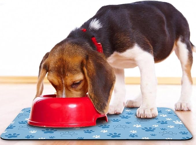 Dog Food Mat, Absorbent Water Bowl Mats Cat Pet Feeding Placemats Blue 24 * 32 inch