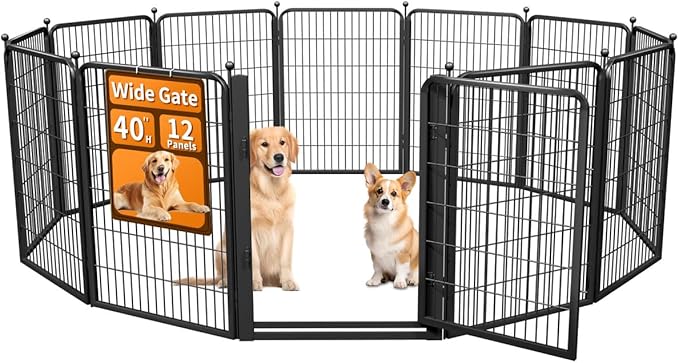 Dog Fence Outdoor Pens Outside,Portable Dog Play Pen 40" H 12 Panels Pet Playpen Exercise Pens for Puppys Small Medium Large Dogs RV Camping Yard Garden Indoor Wide Gate