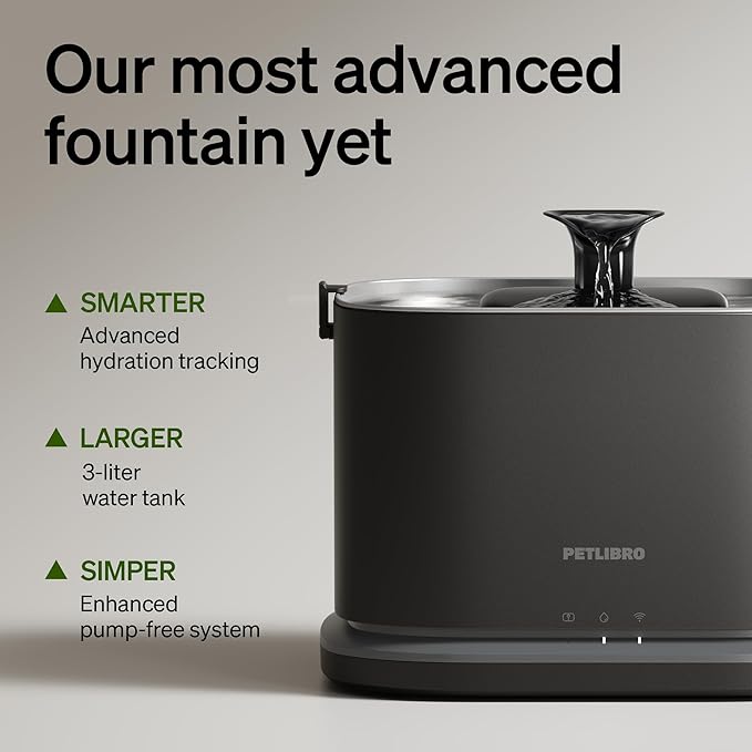 PETLIBRO Upgrade Cat Water Fountain Stainless Steel Tray, Dockstream 2 Cat Fountain Indoor, 3L/101oz Auto Cat Fountains for Drinking, App Monitoring Pet Water Fountain Dog, 5G WiFi Cat Water Dispenser
