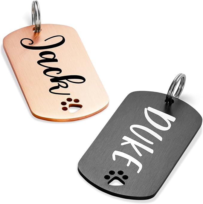 Ultra Joys Dog Tags Personalized for Pets - Hollow Paw Custom Pet ID Tag - Engraved Dog Tag for Small, Large Dogs - Small Military Dog Tag in Black