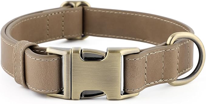 Plutus Pet Genuine Leather Dog Collar – Adjustable Pet Collar with Quick Release Metal Buckle, Soft Real Leather for Small Medium Large Dogs, Heavy Duty & Skin-Friendly (Ash Brown, S)