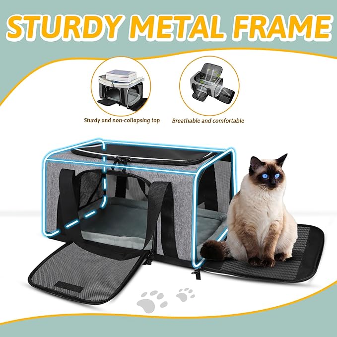 Petskd Pet Carrier 17x12x8.5 JetBlue Allegiant Airline Approved,Pet Travel Carrier Bag for Small Cats and Dogs, Soft Dog Carrier for 1-8 LBS Pets,Dog Cat Carrier with Safety Lock Zipper(Grey)