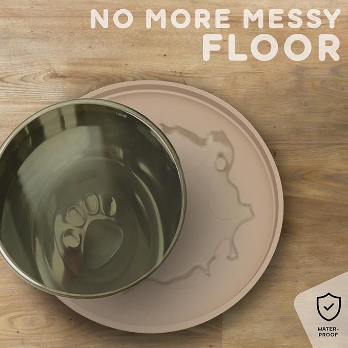 Dog Food Mat Round 10" - Raised Edges Dogs Mat for Food and Water Prevent Spill, Waterproof Cat Food Mats Protect Floors, Easy Clean Dog Bowl Mats for Food and Water, Silicone Pet Feeding Placemats