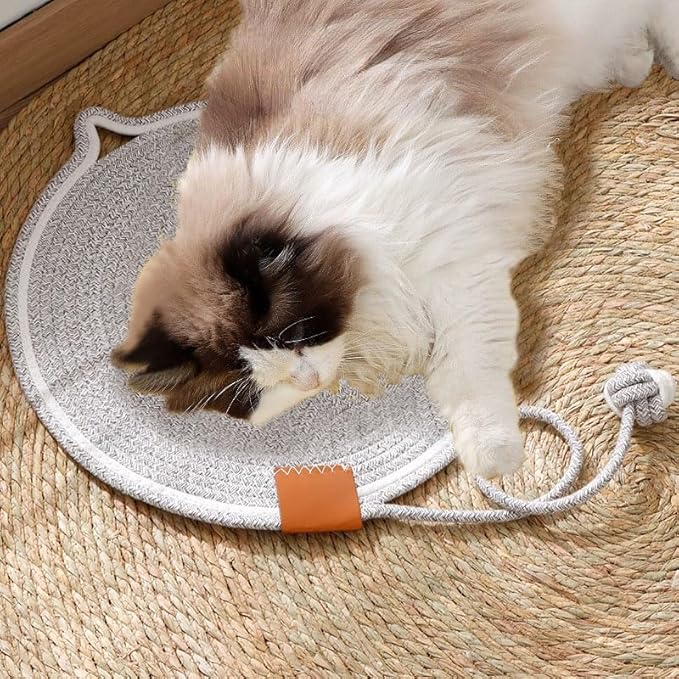 Cat Scratcher Mat, Natural Cotton Rope Cat Scratch Pad, 15.7'' Round Horizontal Floor Cat Scratching Pads for Indoor Cats, Cat Furniture Protector for Wall, Couch, Carpets, Sofas