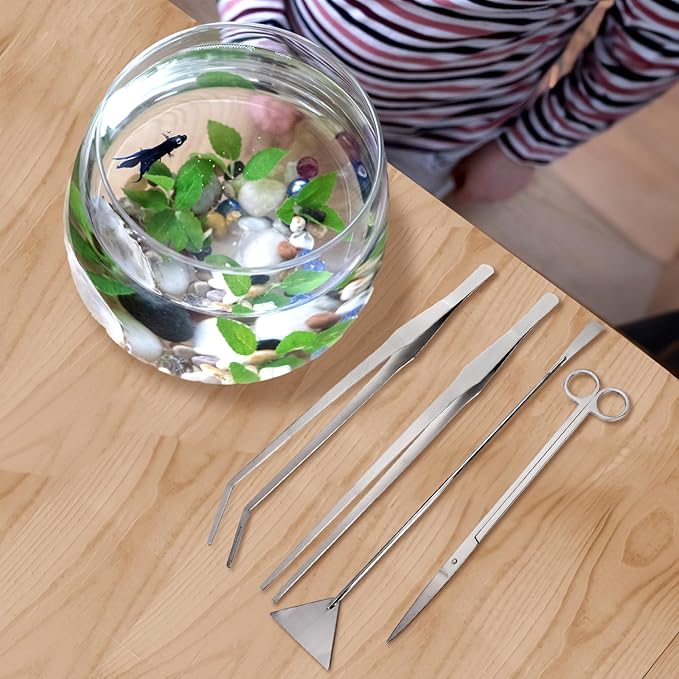Hiceeden 4 Pcs 15 Inch Long Aquarium Aquascape Tools, Stainless Steel Aquascaping Tools Kit Include Aquarium Tweezer, Scissor, Spatula, Aquatic Plants Tool Set with Storage Pouch for Fish Tank