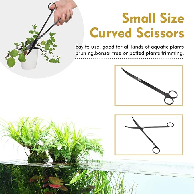 hygger Long Stainless Steel Premium Aquarium Tools, 4 PCS Aquatic Plant Tweezers Scissors Spatula Kits Comes with 1 Cleaning Cloth, for Fish Tank Starters