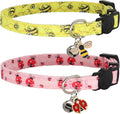 Cat Collar Breakaway, 2 Pack Cotton Cats Collars with Bells, Cute Bee and Ladybug Shaped for Girl Boy Kittens