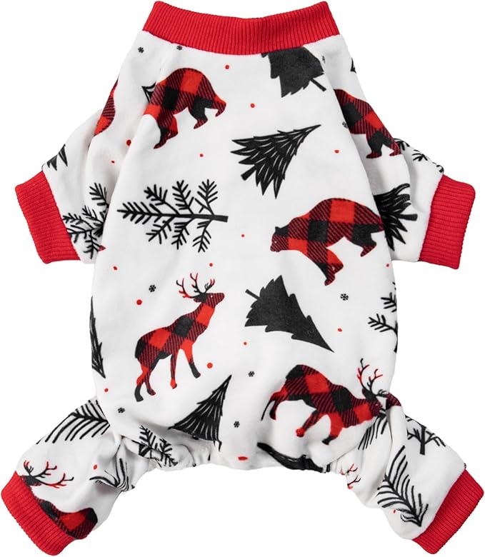 Fitwarm Reindeer Dog Christmas Pajamas, Winter Doggy Clothes for Small Dogs Boy Girl, Fleece Dog Onesie with Feet, Holiday Pet Outfit, Black, White, Red, XL