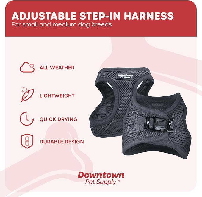 Downtown Pet Supply Step in Dog Harness No Pull, XX-Large, Charcoal - Adjustable Harness with Padded Mesh Fabric and Reflective Trim - Buckle Strap Harness for Dogs