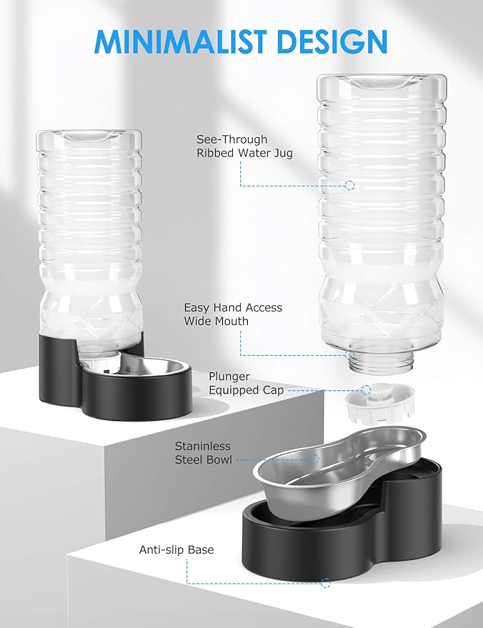 2.5 Gallon Automatic Dog Water Dispenser【Wide Mouth for Easy Hand-in Cleaning】【Removable Stainless Steel Bowl】, Gravity Refilling Large Capacity for Cats and Dogs, Multi-Pet Homes